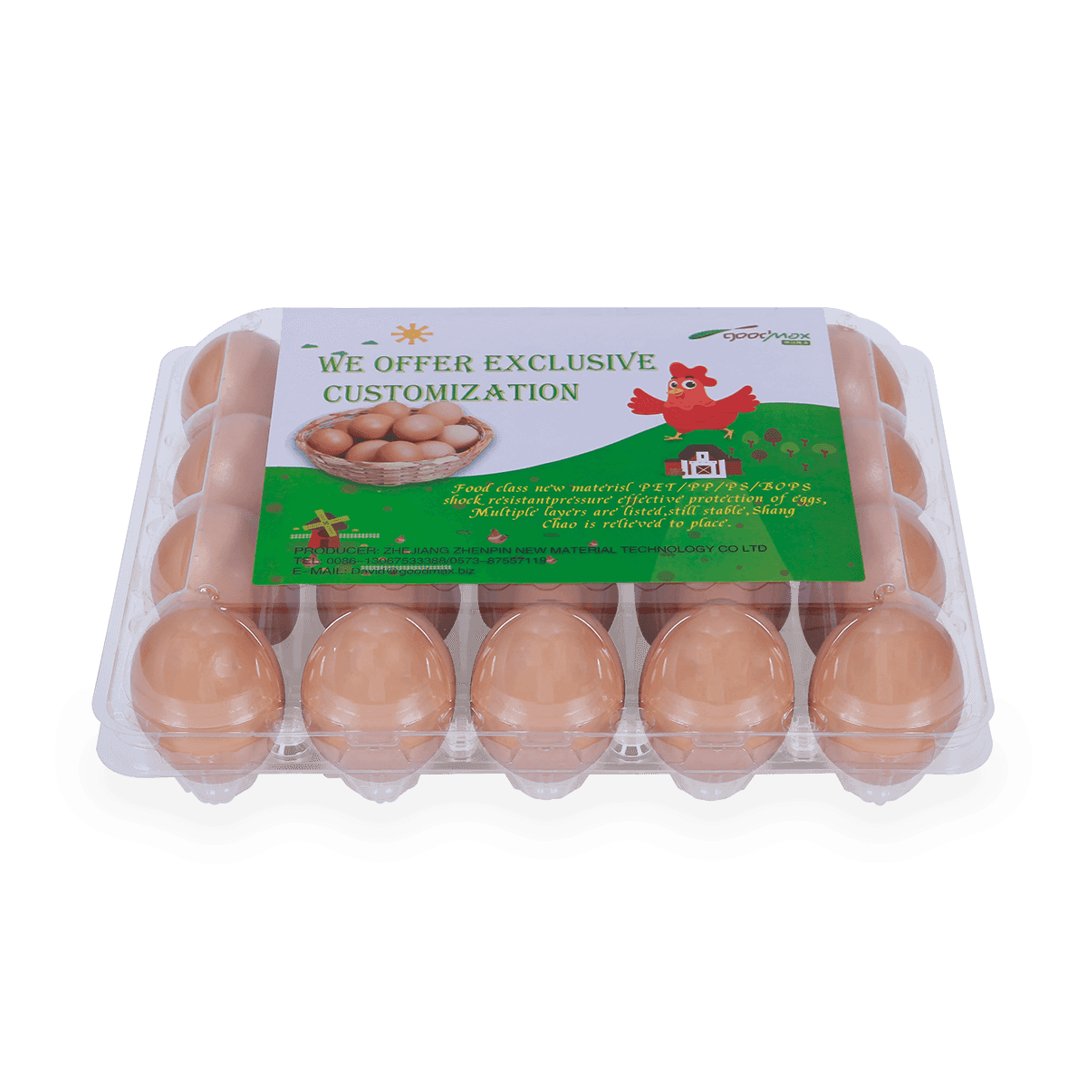 100% recyclebaar 6 12 18 20 24 25 cellen gelabeld plastic eierdozen