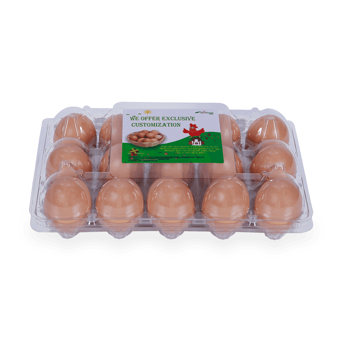 100% recyclebaar 6 12 18 20 24 25 cellen gelabeld plastic eierdozen