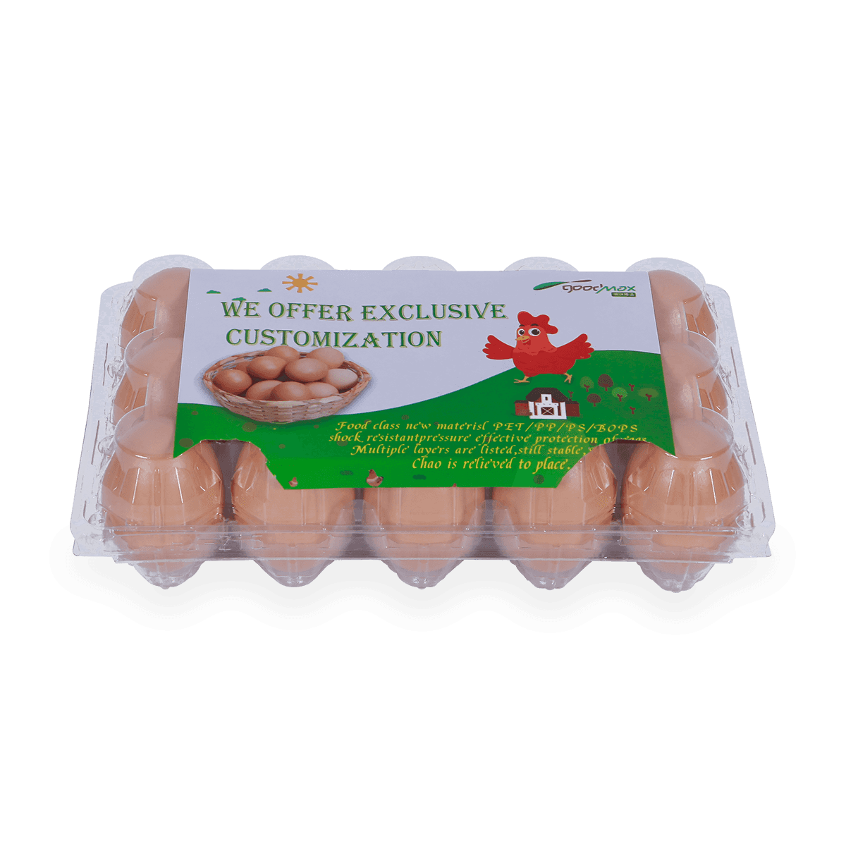 100% recyclebaar 6 12 18 20 24 25 cellen gelabeld plastic eierdozen