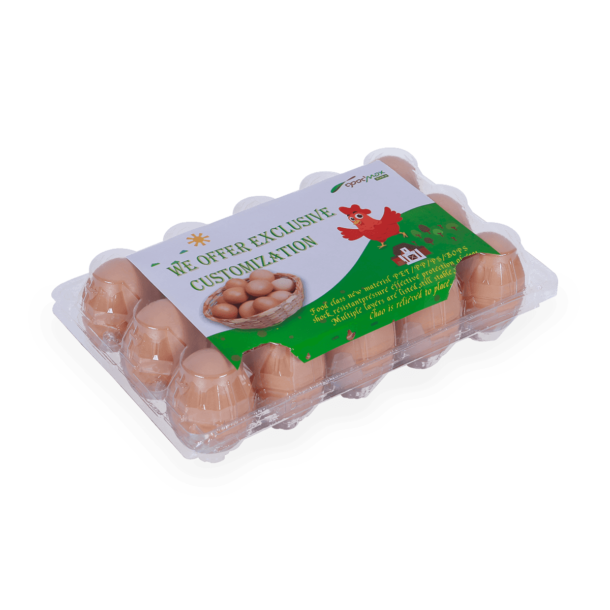 100% recyclebaar 6 12 18 20 24 25 cellen gelabeld plastic eierdozen