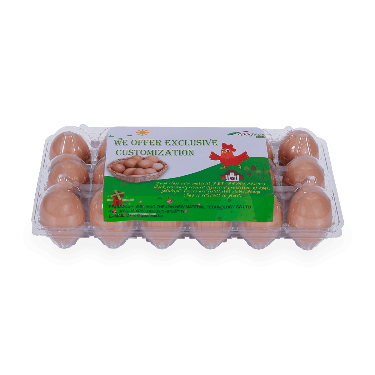 100% recyclebaar 6 12 18 20 24 25 cellen gelabeld plastic eierdozen