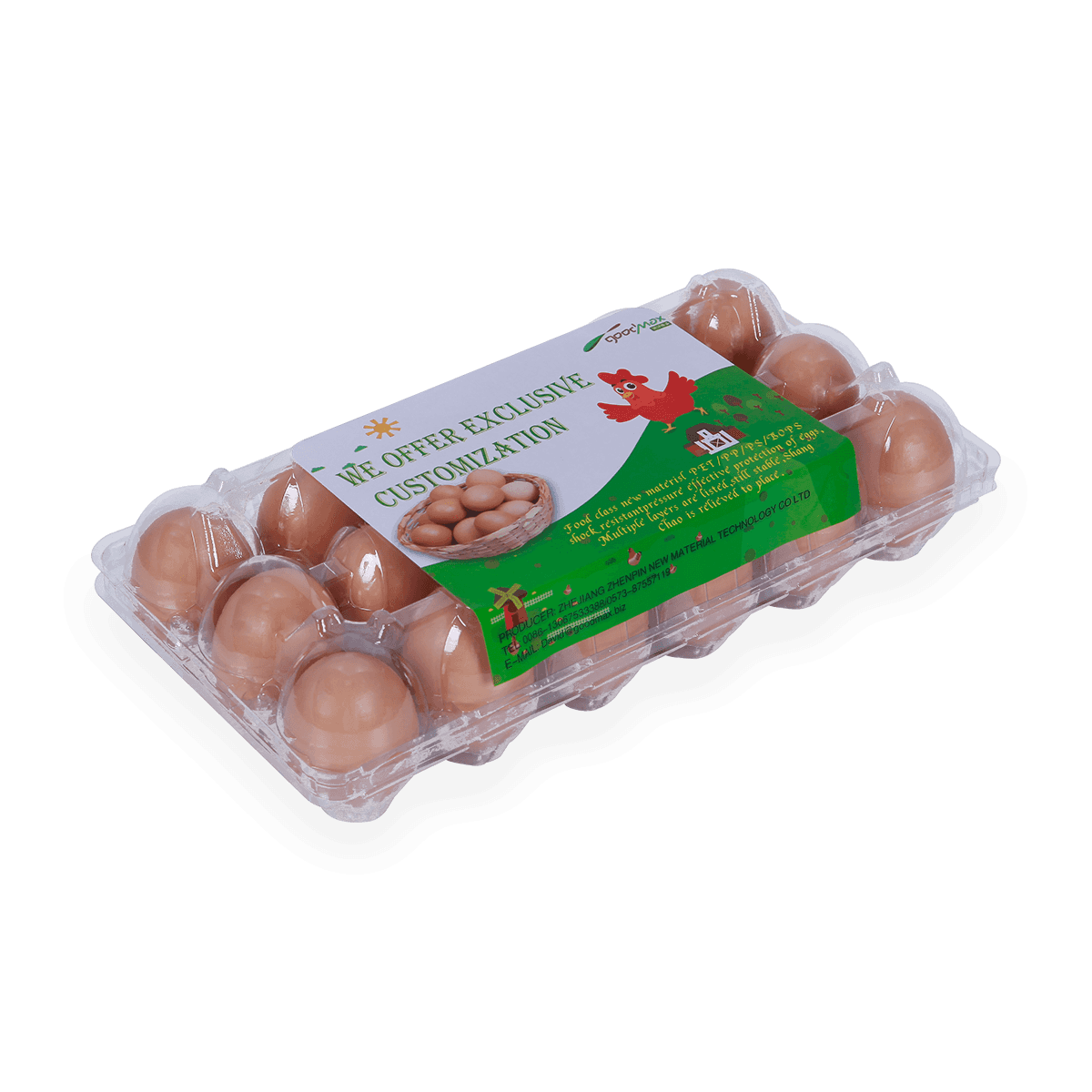 100% recyclebaar 6 12 18 20 24 25 cellen gelabeld plastic eierdozen