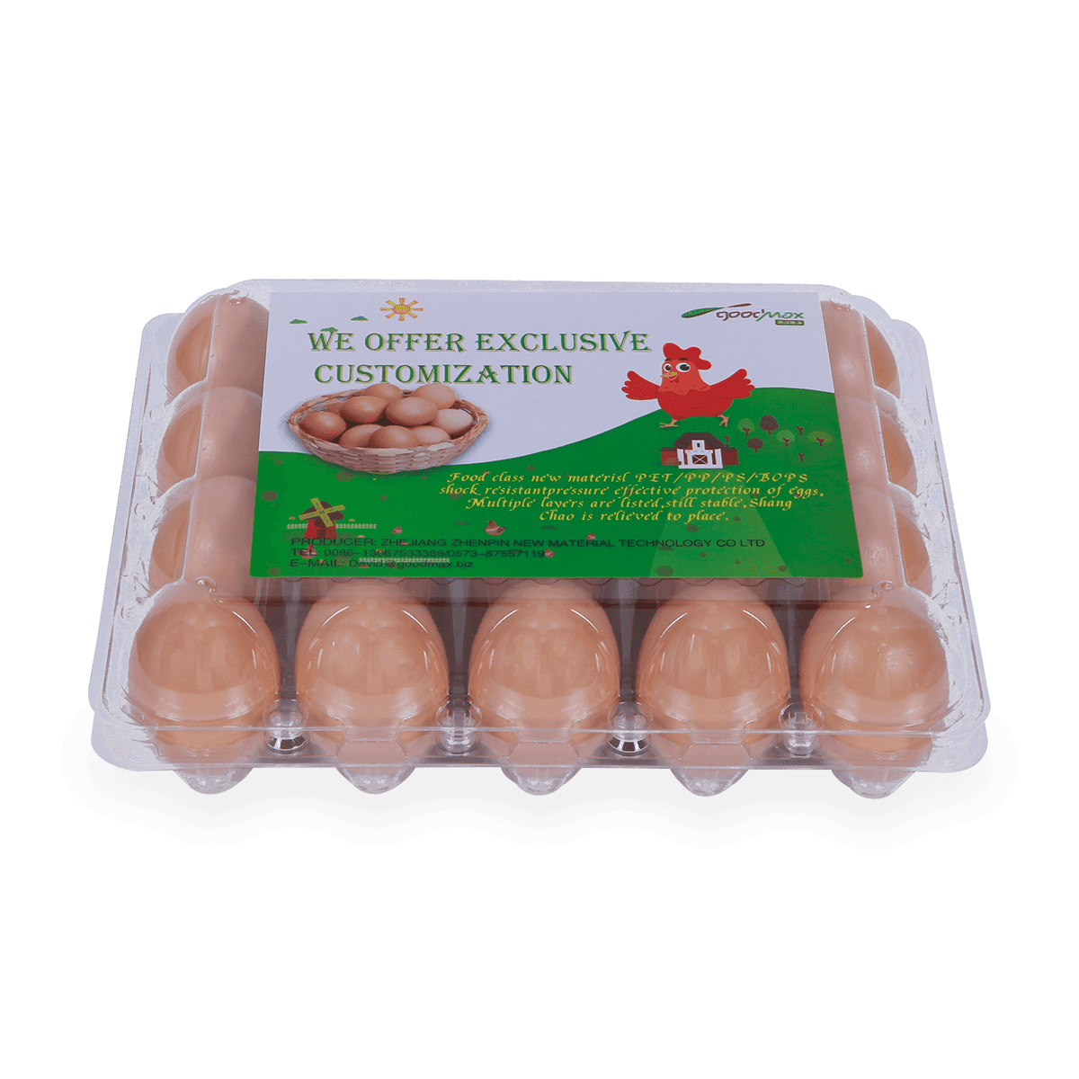 100% recyclebaar 6 12 18 20 24 25 cellen gelabeld plastic eierdozen