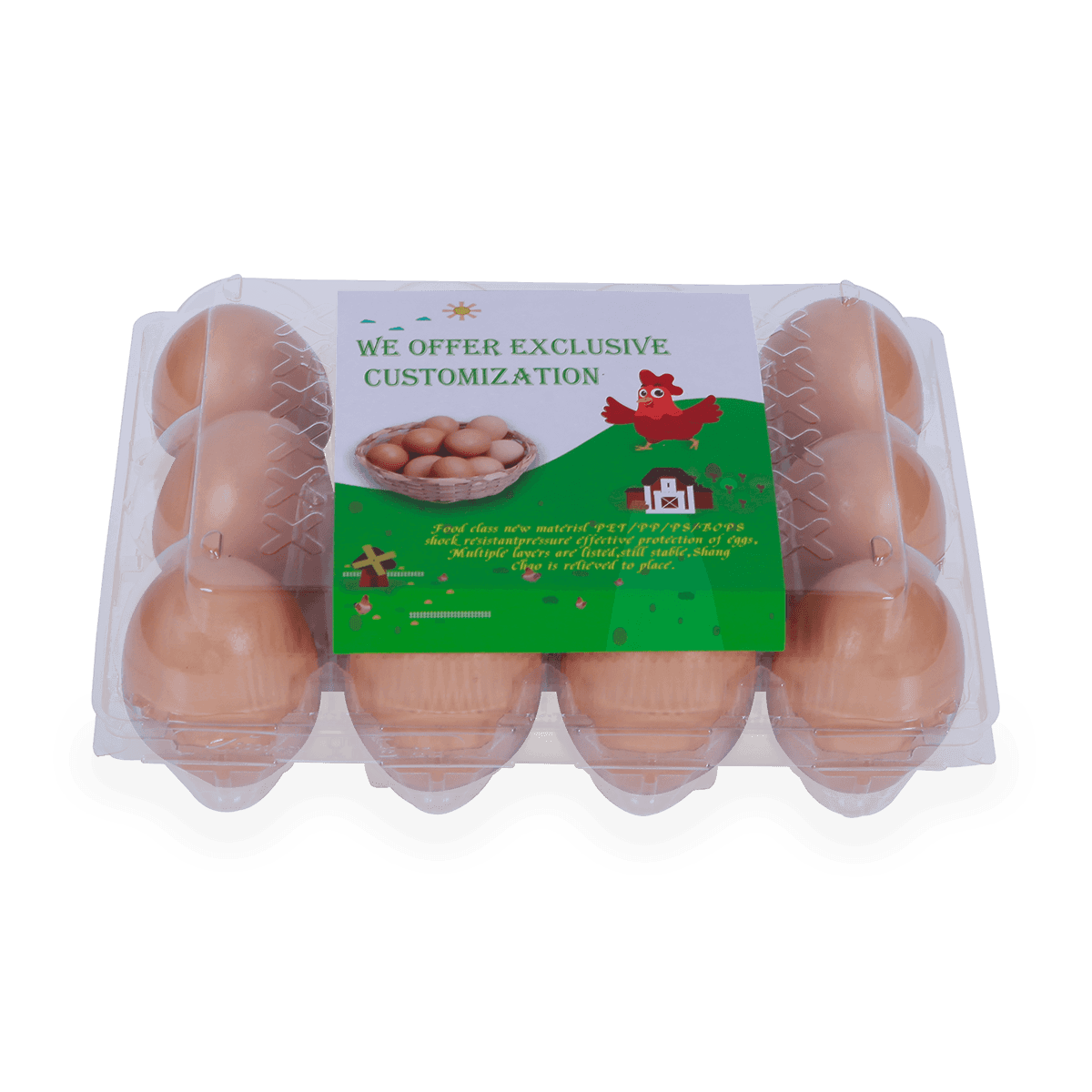 100% recyclebaar 6 12 18 20 24 25 cellen gelabeld plastic eierdozen