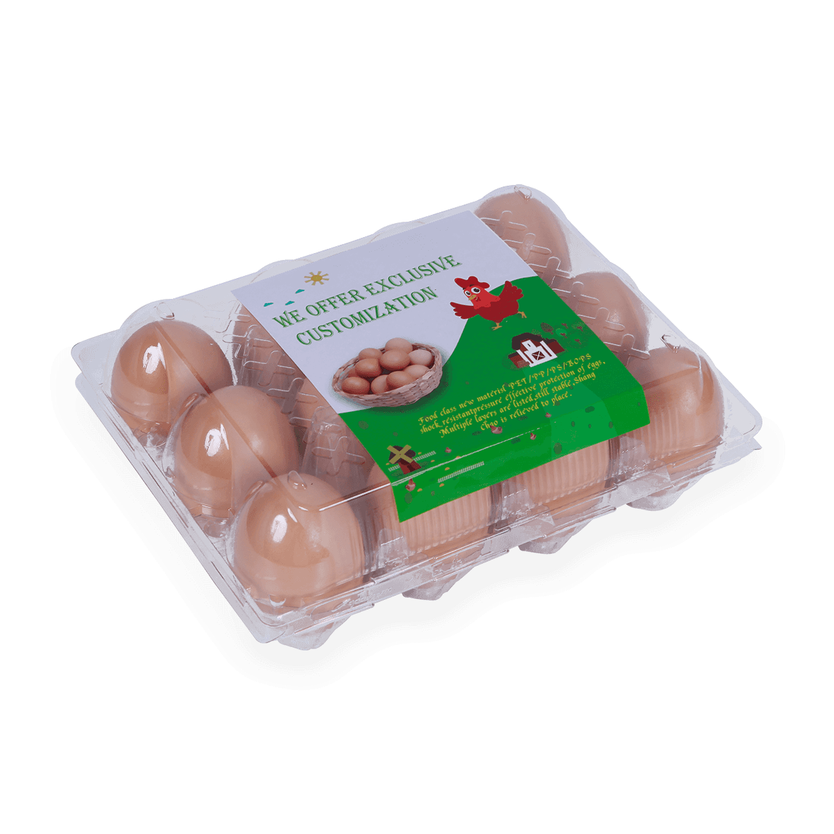 100% recyclebaar 6 12 18 20 24 25 cellen gelabeld plastic eierdozen