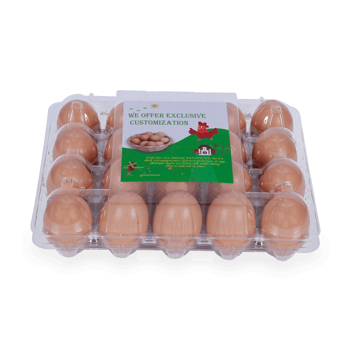 100% recyclebaar 6 12 18 20 24 25 cellen gelabeld plastic eierdozen