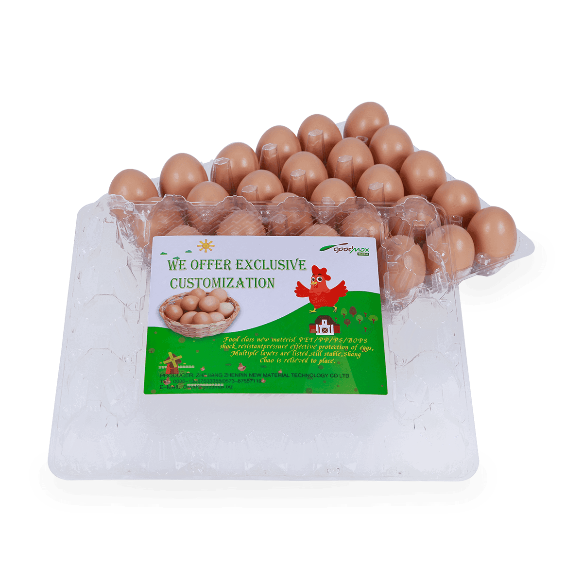 100% recyclebaar 6 12 18 20 24 25 cellen gelabeld plastic eierdozen