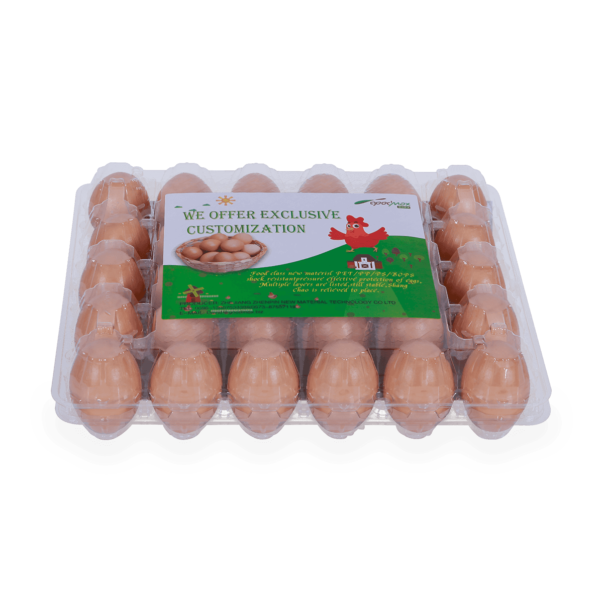 100% recyclebaar 6 12 18 20 24 25 cellen gelabeld plastic eierdozen