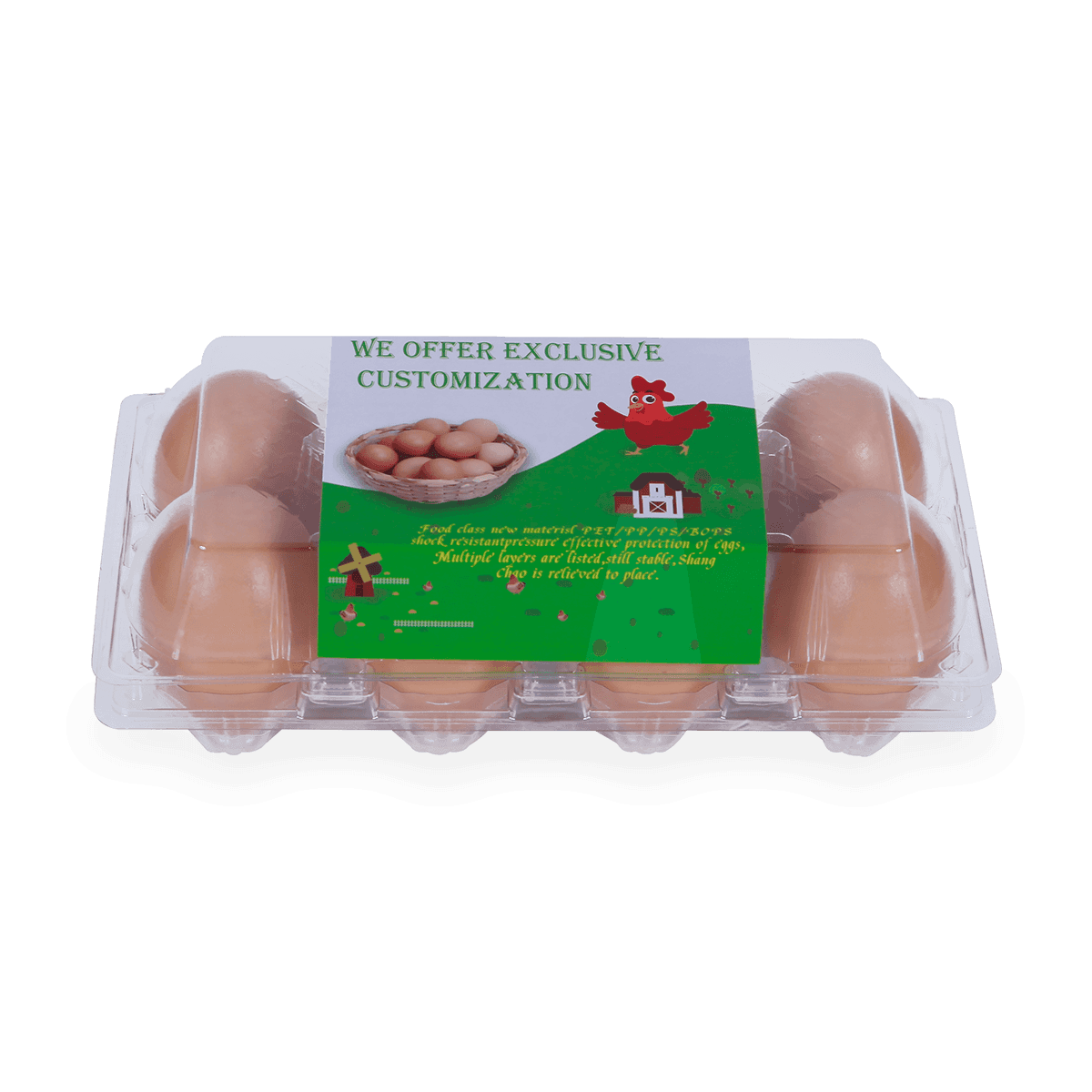 100% recyclebaar 6 12 18 20 24 25 cellen gelabeld plastic eierdozen