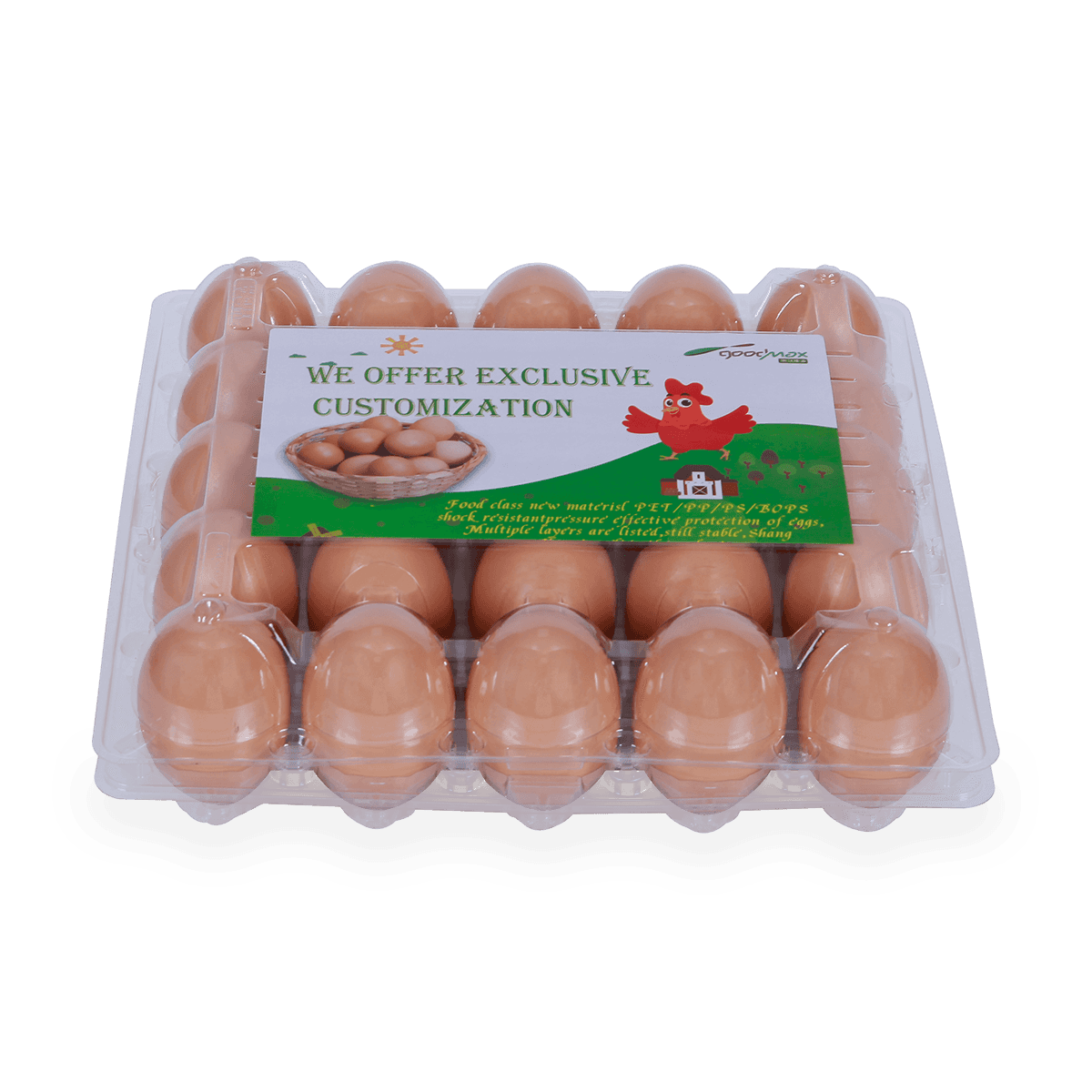 100% recyclebaar 6 12 18 20 24 25 cellen gelabeld plastic eierdozen